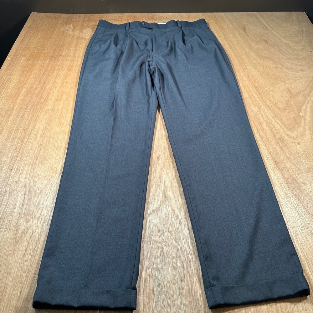 Daniel Cremieux Dress Pants Mens 36x32 Gray Pleated Cuffed Signature Collection